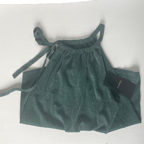 Pinko Valdemoro Lurex Knit Halter Top Green Metallic Sleeveless S - Picture 5 of 12